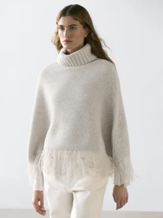 100 % Wolle Cape mit Fransen