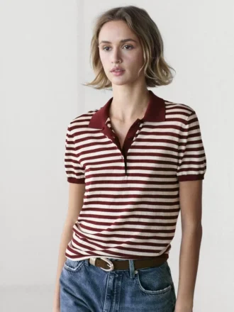 Baumwoll-Poloshirt mit gestreiften Details