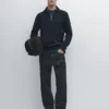 Baumwoll-Pullover mit Stehkragen und Reißverschluss Baumwoll-Pullover mit Stehkragen und Reißverschluss