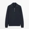 Baumwoll-Pullover mit Stehkragen und Reißverschluss Baumwoll-Pullover mit Stehkragen und Reißverschluss