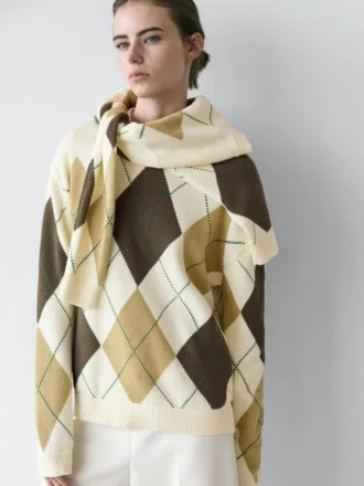Baumwoll-Strick-Pullover mit Argyle-Muster