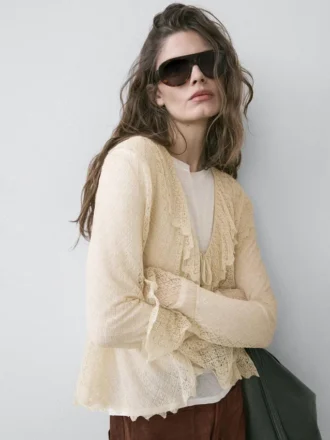 Cardigan aus Leinenmischung mit Rüschendetails
