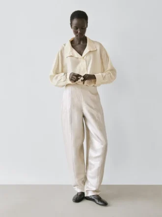 Fließende Metallic-Leinen-Hose