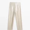Fließende Metallic-Leinen-Hose Fließende Metallic-Leinen-Hose