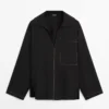 Fließendes Overshirt aus Wollmischung mit Taschendetails