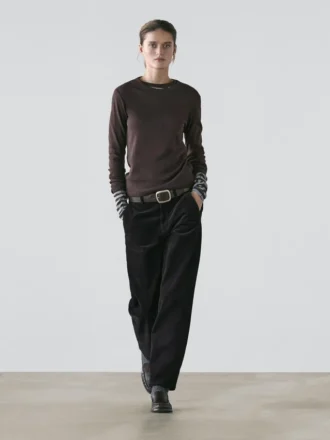 Geripptes Langarm-T-Shirt in Melange