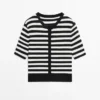 Gestreifter Kurzarm-Strick-Cardigan