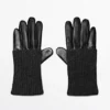 Kontrastreiche Handschuhe aus Nappaleder und Strick Kontrastreiche Handschuhe aus Nappaleder und Strick