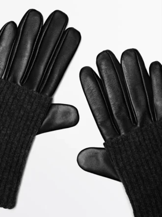Kontrastreiche Handschuhe aus Nappaleder und Strick Kontrastreiche Handschuhe aus Nappaleder und Strick