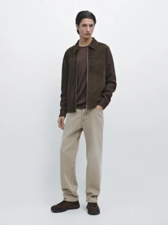 Kontrastreiche Jacke aus Baumwolle und Leder