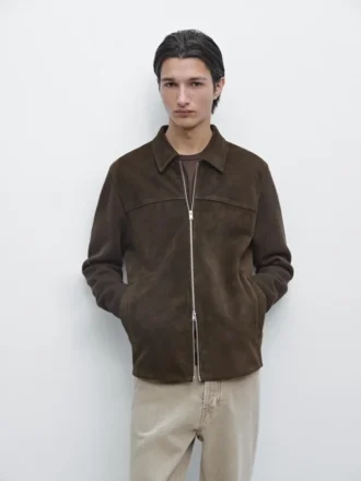 Kontrastreiche Jacke aus Baumwolle und Leder