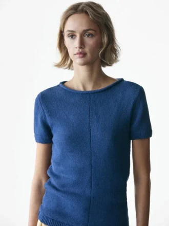 Kurzärmeliger Strickpullover aus Baumwollmischung Kurzärmeliger Strickpullover aus Baumwollmischung