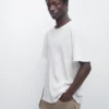 Kurzärmeliges Leinen-Mischung-T-Shirt
