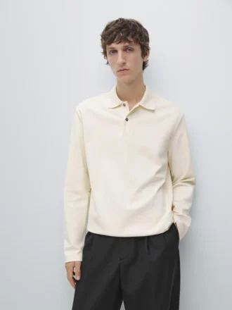Langärmliges Poloshirt mit gerippten Details
