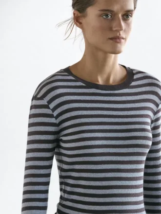 Langärmliges T-Shirt aus Baumwollmischung mit Streifenmuster