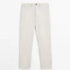 Leichte Leinen-Hose mit Fischgrätenmuster