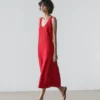 Midi-Kleid aus Leinen mit Trägern