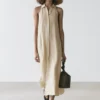 Midi-Kleid aus Leinenmischung mit Poloshirt-Kragen Midi-Kleid aus Leinenmischung mit Poloshirt-Kragen