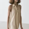 Midi-Kleid aus Leinenmischung mit Poloshirt-Kragen Midi-Kleid aus Leinenmischung mit Poloshirt-Kragen