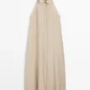 Midi-Kleid aus Leinenmischung mit Poloshirt-Kragen Midi-Kleid aus Leinenmischung mit Poloshirt-Kragen