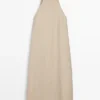 Midi-Kleid aus Leinenmischung mit Poloshirt-Kragen Midi-Kleid aus Leinenmischung mit Poloshirt-Kragen