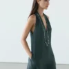 Midi-Kleid aus Leinenmischung mit V-Ausschnitt Midi-Kleid aus Leinenmischung mit V-Ausschnitt