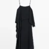 Midi-Kleid mit asymmetrischen Rüschen