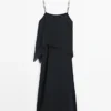 Midi-Kleid mit asymmetrischen Rüschen