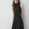 Midi-Kleid mit Neckholder und Bindedetail