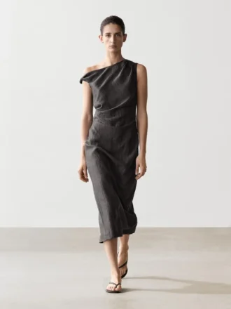 Midi-Kleid mit plissierten Schulterdetails
