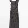 Midi-Kleid mit plissierten Schulterdetails