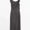 Midi-Kleid mit plissierten Schulterdetails