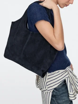 Mittlere Shopper-Tasche aus Spaltleder