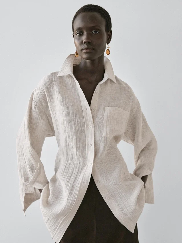 Overshirt aus 100 % Leinen im Waffelstrick Overshirt aus 100 % Leinen im Waffelstrick