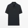 Poloshirt aus 100 % Baumwolle mit Zopfmuster Poloshirt aus 100 % Baumwolle mit Zopfmuster