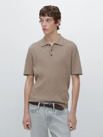 Poloshirt aus Baumwollmischung mit Zopfmuster