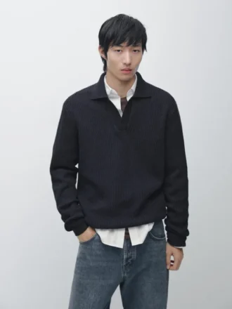 Pullover aus Baumwollstrick mit Poloshirt-Ausschnitt