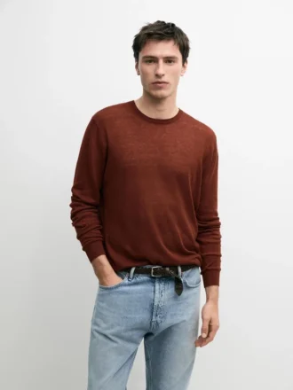Pullover aus Leinen- und Kaschmir-Strick mit Rundhalsausschnitt