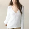 Pullover mit V-Ausschnitt und Cutwork-Verzierung