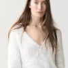 Pullover mit V-Ausschnitt und Cutwork-Verzierung