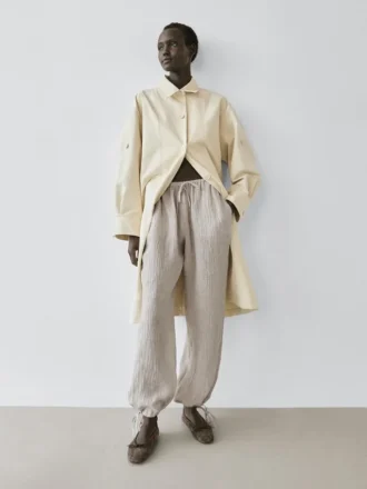 Sarouel-Hose aus 100 % Leinen mit Waffelstruktur