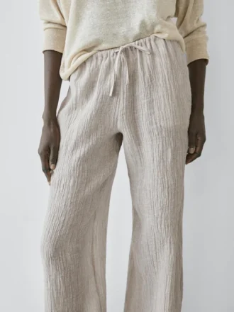 Sarouel-Hose aus 100 % Leinen mit Waffelstruktur