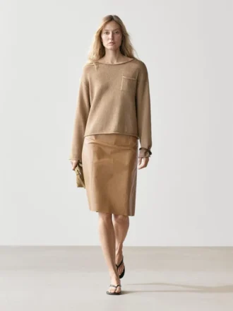 Strickpullover aus Baumwolle und Leinen mit Taschendetail