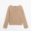 Strickpullover aus Baumwolle und Leinen mit Taschendetail