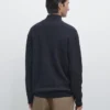 Strickpullover mit Stehkragen und Reißverschluss