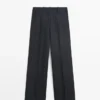 Weit geschnittene Leinen-Hose mit Nadelstreifen