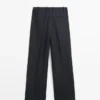 Weit geschnittene Leinen-Hose mit Nadelstreifen