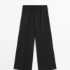 Weit geschnittene, verkürzte Stretch-Woll-Hose